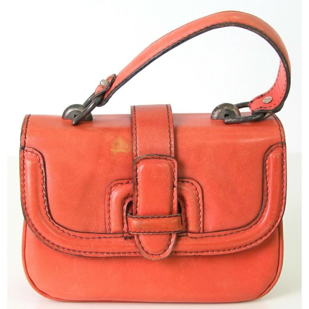 VINTAGE LAMPROM SALMON RED GENUINE LEATHER POCKETBOOK CLUTCH PURSE HANDBAG